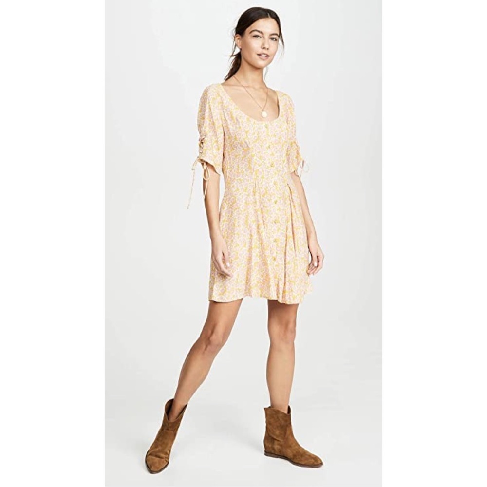NWT FREE PEOPLE Corseted Mini Floral Orange Pink Dress Medium